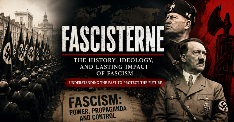 Fascisterne, featuring fascist symbolism, political propaganda, authoritarian leadership, and the historical impact of fascism in Europe.